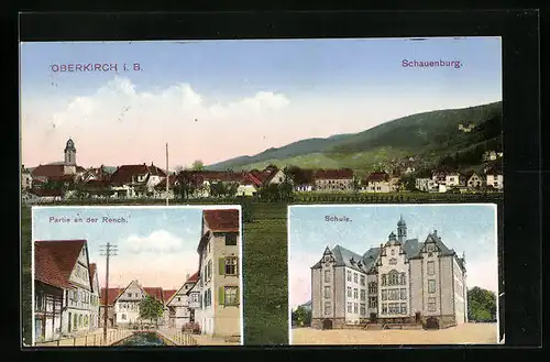 AK Oberkirch i. B., Schauenburg, Partie an der Rench, Schule