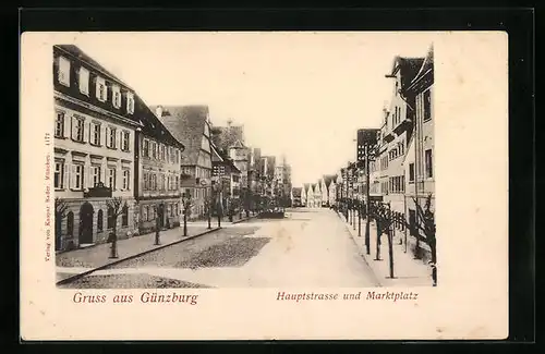 AK Günzburg, Hauptstrasse und Marktplatz
