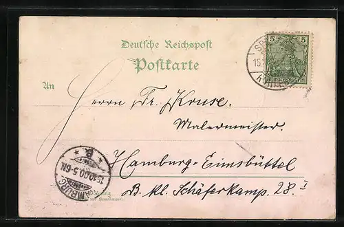 Lithographie Berlin-Spandau, Denkmal Kaiser Friedrich III. Hafenpartie mit Dampfer