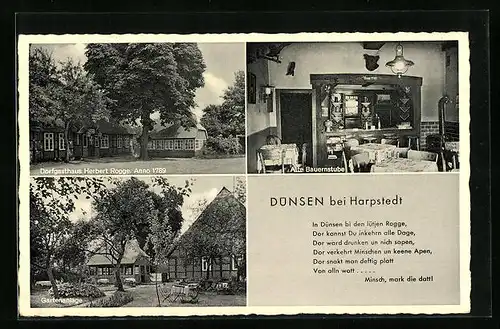 AK Dünsen, Gasthaus Herbert Rogge, Alte Bauernstube, Gartenanlage