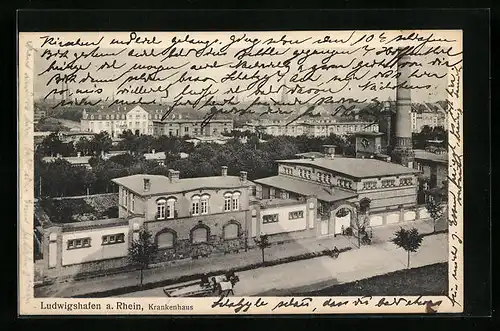 AK Ludwigshafen a. Rhein, Krankenhaus mit Blick über die Stadt