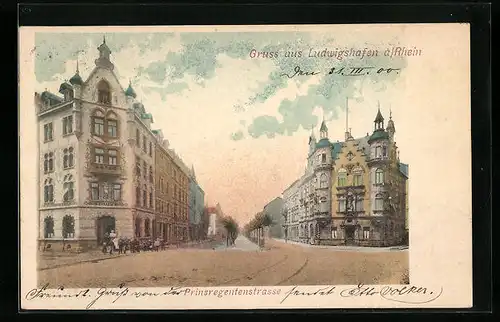 AK Ludwigshafen a. Rhein, Prinzregentenstrasse mit Gasthof Habsburg