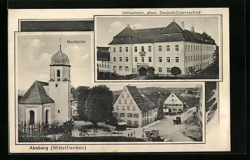 AK Absberg /Mittelfranken, Marktplatz, Ottilienheim, ehem. Deutsch-Ordensschloss