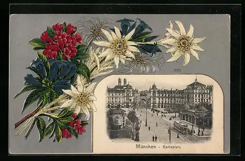 AK München, Karlsplatz mit Strassenbahn