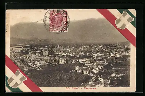 AK Bolzano, Panoramaansicht mit Wappen