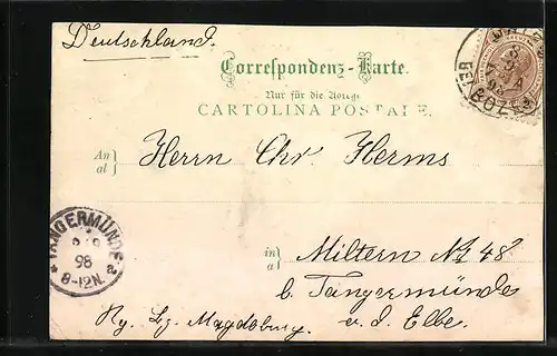 AK Gries b. Bozen, Dorfplatz mit Bergpanorama