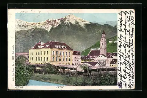 AK Meran, Ortspartie mit Kirche