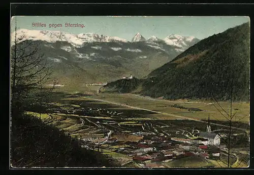 AK Stilfes, Ortsansicht aus der Vogelschau mit Sterzing