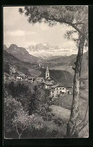 AK St. Magdalena bei Bozen, Ortsansicht aus der Vogelschau mit dem Rosengarten