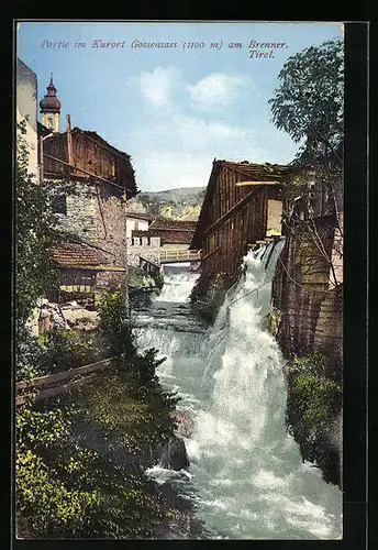 AK Gossensass, Ortspartie mit Wehr