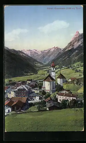 AK Gossensass, Ortsansicht mit grüner Umgebung und Berggipfeln