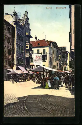 AK Bozen, Blick auf den Obstmarkt, mit Marktfrauen