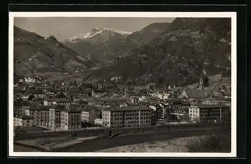 AK Bolzano, Ortsansicht mit Blick zum Rosengarten