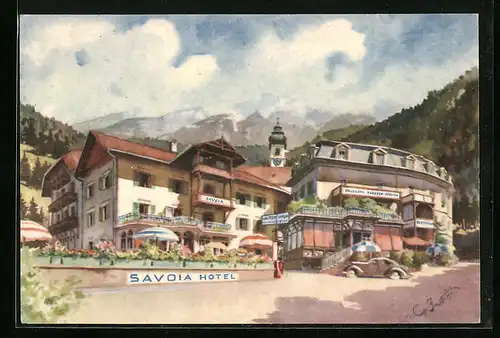 Künstler-AK Colle Isarco, Alberghi Savoia e Bellavista