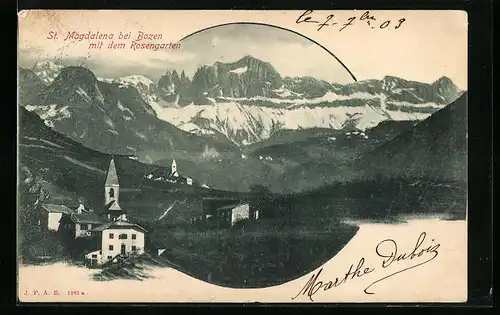 AK St. Magdalena bei Bozen, Ortspartie mit dem Rosengarten