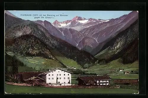 AK Ridnaun bei Sterzing am Brenner, Ortspartie gegen die Gletscher