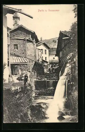 AK Gossensass, Ortspartie am Wasserfall