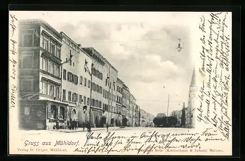 AK Mühldorf, Strassenpartie mit Kirche