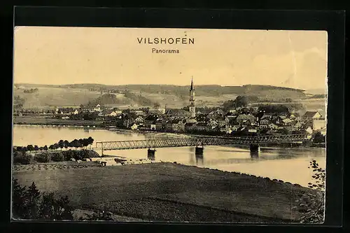 AK Vilshofen, Ortsansicht hinter der Brücke