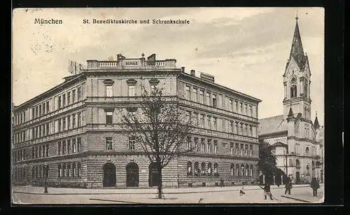 AK München, St. Benediktuskirche und Schrenkschule