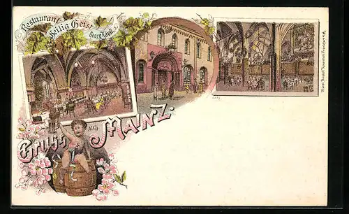 Lithographie Mainz, Restaurant Heilig Geist von G. Käufl