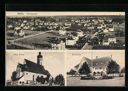 AK München-Solln, Villenkolonie, Schulhaus, neue Kirche