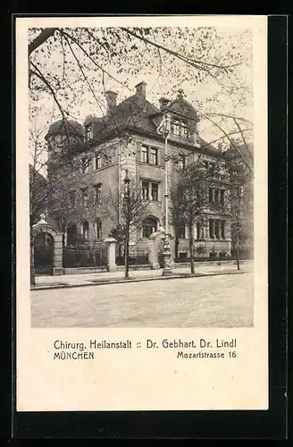 AK München, Chirurg. Heilanstalt Dr. Gebhart und Dr. Lindl, Mozartstrasse 16