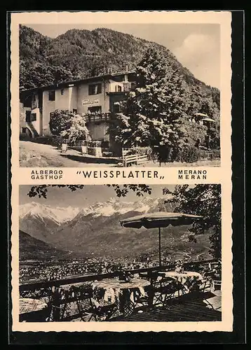 AK Meran, Gasthof-Pension Weissplatter mit Sonnenterrassen