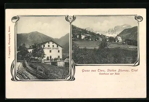 AK Tiers, Gasthaus zur Rose mit Station Blumau