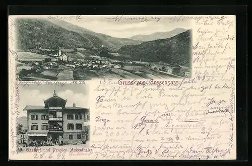 AK Gossensass, Totalansicht mit Gasthof und Pension Aukenthaler