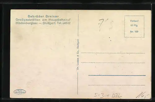 AK Stuttgart, Grossgaststätten am Hauptbahnhof Hindenburgbau, Cafe Teilansicht, Zwischenstock, Bauhaus