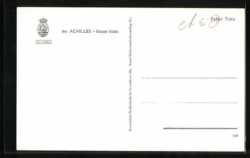 AK Dampfer MS Ares, MS Achilles Klasse der KNSM