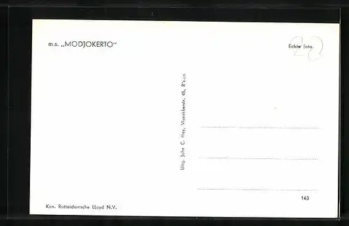 AK Handelsschiff MS Modjokerto des Rotterdamschen Lloyds aus der Vogelschau