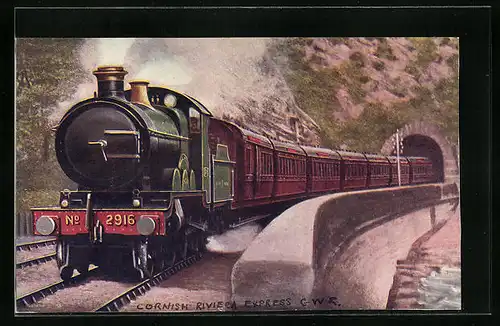 Künstler-AK Englische Eisenbahn Nr. 2916, Cornish Riviera Express der C.W.R.