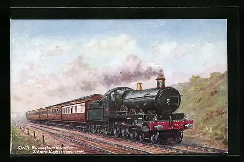 Künstler-AK Lokomotive der englischen Eisenbahn Nr. 2902 auf der Strecke Birmingham-London