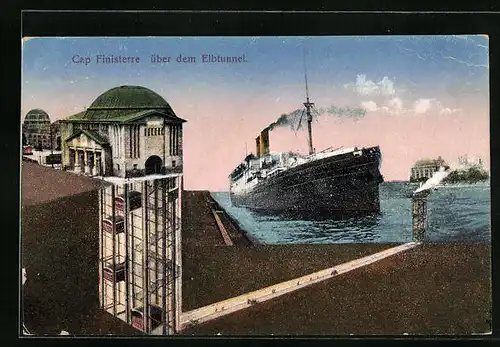 AK Hamburg-Steinwärder, Passagierschiff Cap Finisterre über dem Elbtunnel