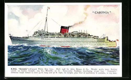 Künstler-AK Passagierschiff RMS Caronia auf Backbord