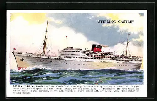 Künstler-AK Passagierschiff RMMV Stirling Castle in voller Fahrt