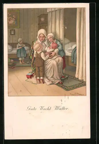 Künstler-AK Pauli Ebner: Kinder sagen ihrer Mutter Gute Nacht