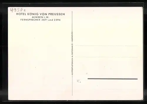 AK Minden i. W., Hotel König von Preussen, Hotelhalle