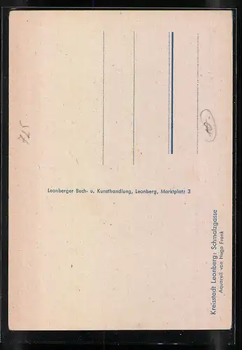 Künstler-AK Leonberg, Blick in die Schmalzgasse