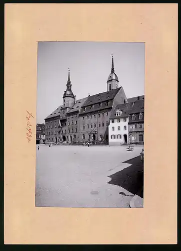 Fotografie Brück & Sohn Meissen, Ansicht Rosswein, Marktplatz mit Restaurant zum Klosterkeller & Metzgerei