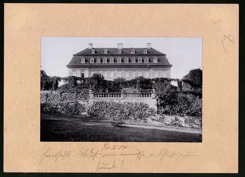 Fotografie Brück & Sohn Meissen, Ansicht Dahlen, Blick auf das Herrschaftliches Schloss mit Terrasse