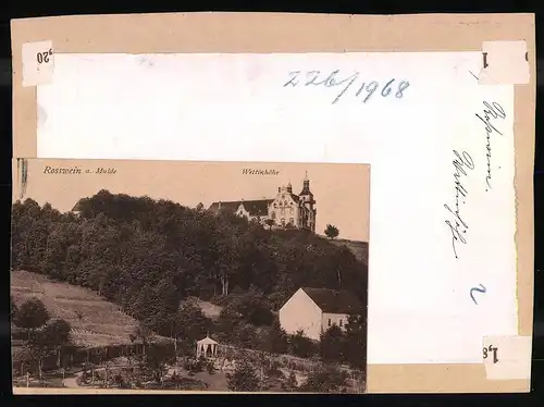 Fotografie Brück & Sohn Meissen, Ansicht Rosswein a. d. Mulde, Blick aufs Schloss Wettinhöhe, Rückseite mit Ansichtskarte