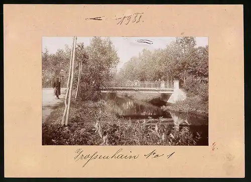 Fotografie Brück & Sohn Meissen, Ansicht Grossenhain, Blick auf die Wilhelminen Brücke im Stadtpark