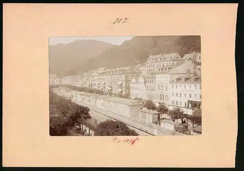 Fotografie Brück & Sohn Meissen, Ansicht Karlsbad, Blick in die Alte Wiese mit Hotels Drei Staffeln, Mozart, Strauss