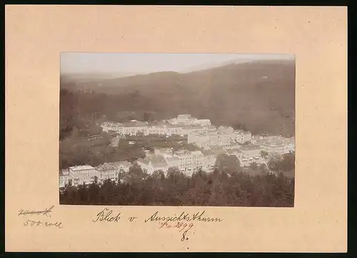 Fotografie Brück & Sohn Meissen, Ansicht Marienbad, Blick vom Aussichtsturm auf die Kuranlagen