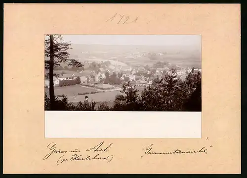 Fotografie Brück & Sohn Meissen, Ansicht Aich bei Karlsbad, Blick vom Berg auf den Ort