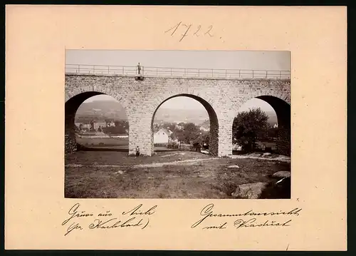 Fotografie Brück & Sohn Meissen, Ansicht Aich, das Viadukt mit Duchrblick auf die Stadt