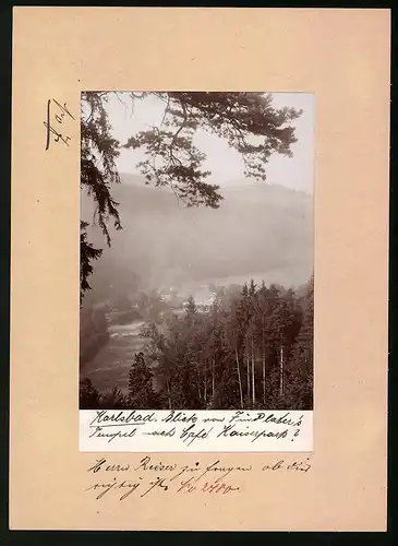 Fotografie Brück & Sohn Meissen, Ansicht Karlsbad, Blick vom Wald auf das Cafe Kaiserpark